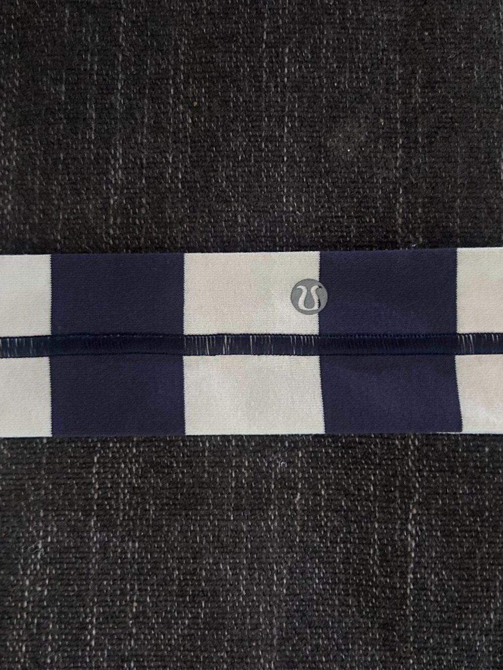 Lululemon Athletic Headband Navy Blue White Checkerboard Block Logo